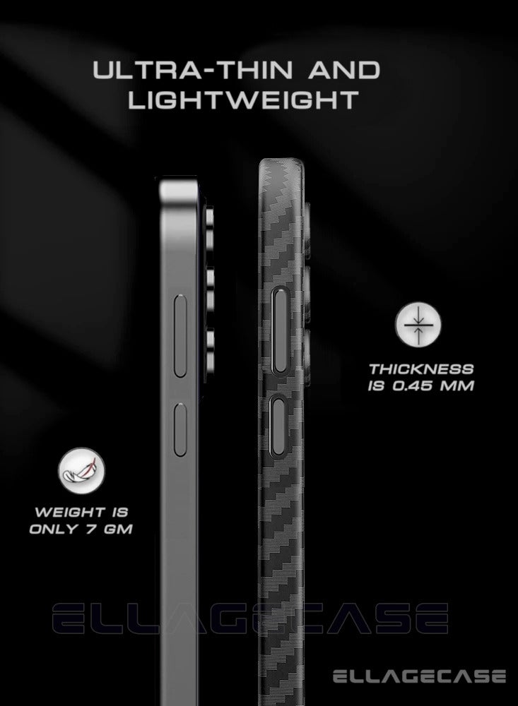 ELLAGECASE حافظة لهاتف سامسونج جالكسي S23، كربون أسود، حماية قوية للكاميرا، رقيقة وخفيفة الوزن، كربون مغطى بالبلاستيك، متوافقة مع ماغسيف والشحن اللاسلكي - Image 2