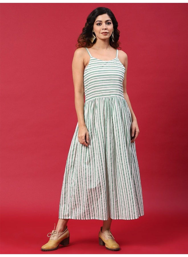 AKS Green & White Stripe Print Midi Dress  - Image 1