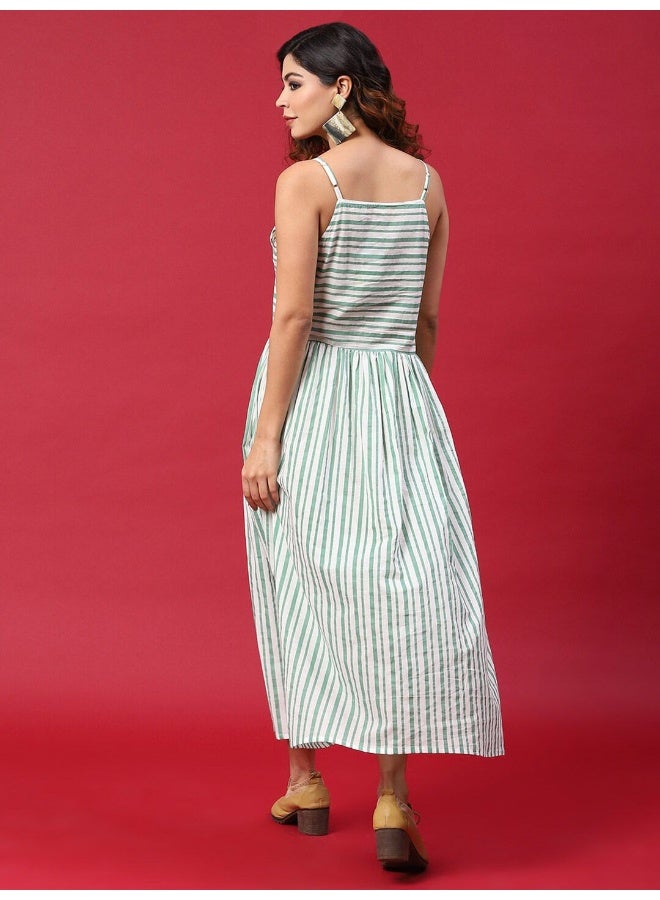 AKS Green & White Stripe Print Midi Dress  - Image 5