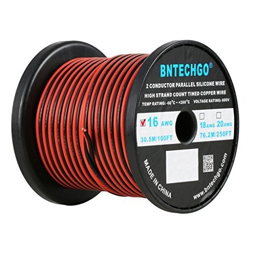 BNTECHGO 16 Gauge Flexible 2 Conductor Parallel Silicone Wire Spool Red Black High Resistant 200 deg C 600V for Single Color LED Strip Extension Cable CordModel100ft Stranded Tinned Copper Wire - Image 1