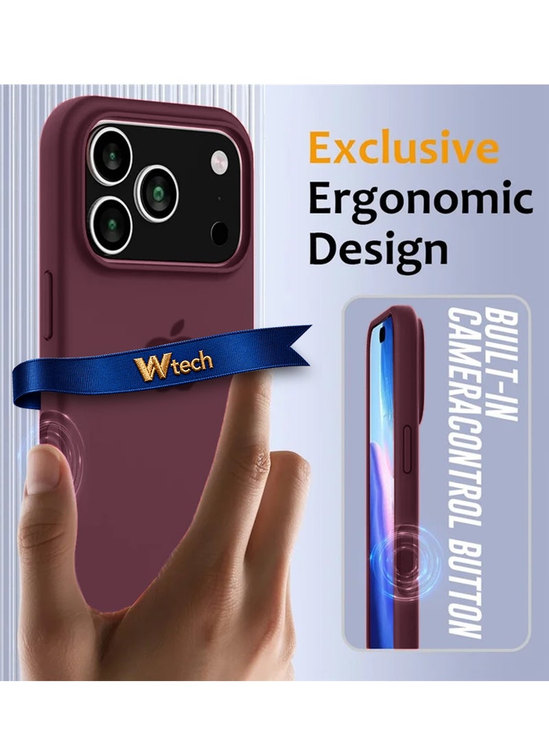 Wtech Apple iPhone 18 Pro 5G 2026 Luxury Premium Quality Liquid Silicone Case Cover (MCRPSN) - Burgundy - Image 3