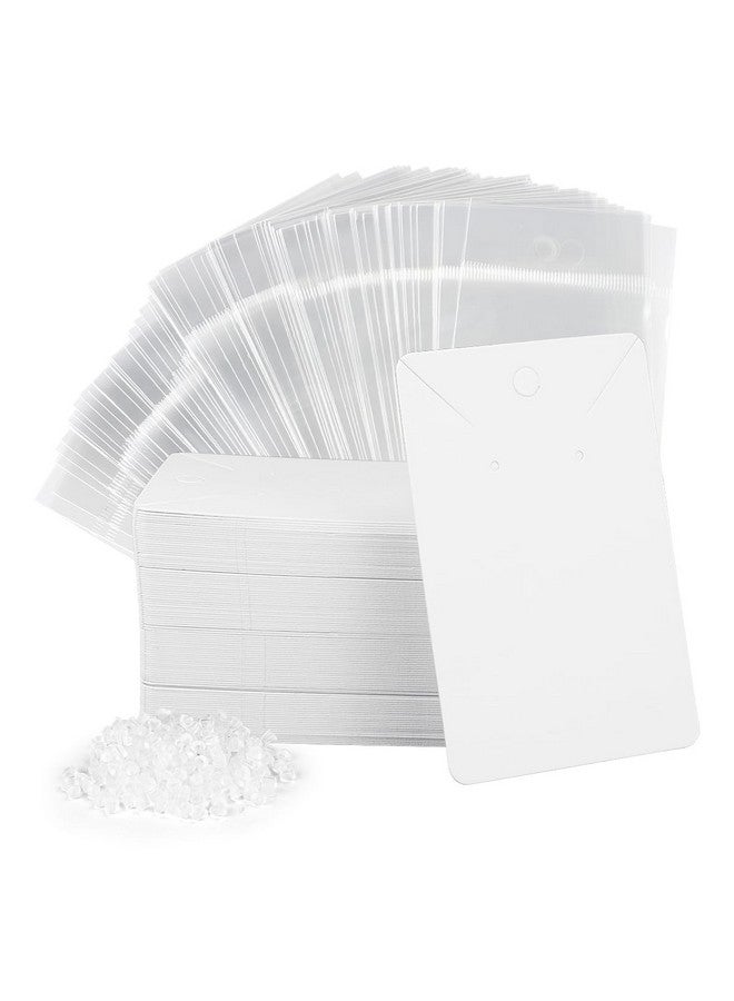 yuntop yuntop 100 Pcs Earring Cards with 100Pcs Self Adhesive Bags for Earrings Jewelry Display and 200 Pcs Earring Backs, Earring Display Holder Cards 3.5x2.4 Inches Earring Card Holder Set (White)  - Image 1