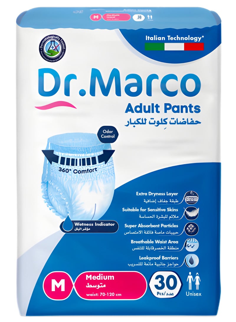 Dr. Marco Adult Culotte Diaper, Size Medium, 30 Count Turkish made Pull-up Pants with Wetness Indicator, Italian Technology