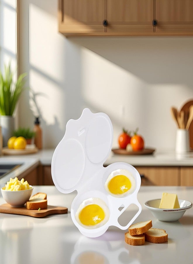 Junfamilee 1Pc White Egg Poacher, Microwave Egg Boiler Poacher, 2 Cavity Nonstick Poached Egg Maker With Lid, Egg Poacher Microwave Egg Cooker, Double Drain Poached Egg Cups Cookware（13 * 5cm） - Image 5