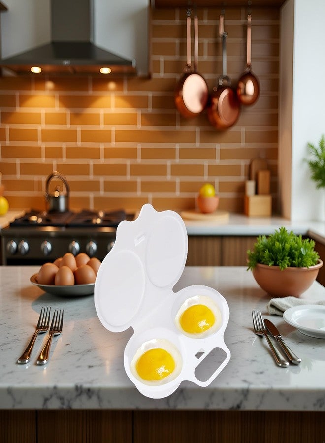 Junfamilee 1Pc White Egg Poacher, Microwave Egg Boiler Poacher, 2 Cavity Nonstick Poached Egg Maker With Lid, Egg Poacher Microwave Egg Cooker, Double Drain Poached Egg Cups Cookware（13 * 5cm） - Image 3