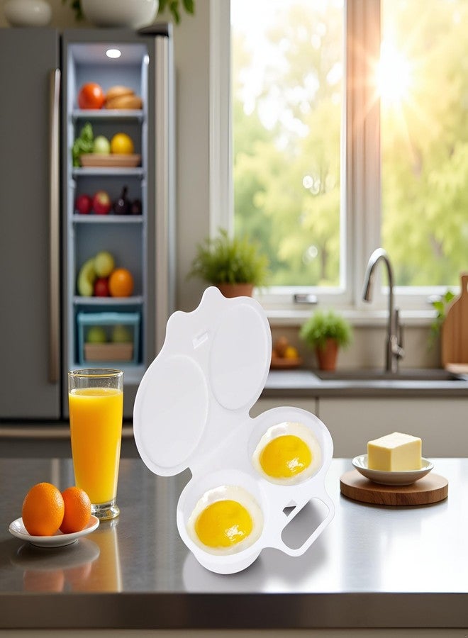 Junfamilee 1Pc White Egg Poacher, Microwave Egg Boiler Poacher, 2 Cavity Nonstick Poached Egg Maker With Lid, Egg Poacher Microwave Egg Cooker, Double Drain Poached Egg Cups Cookware（13 * 5cm） - Image 2
