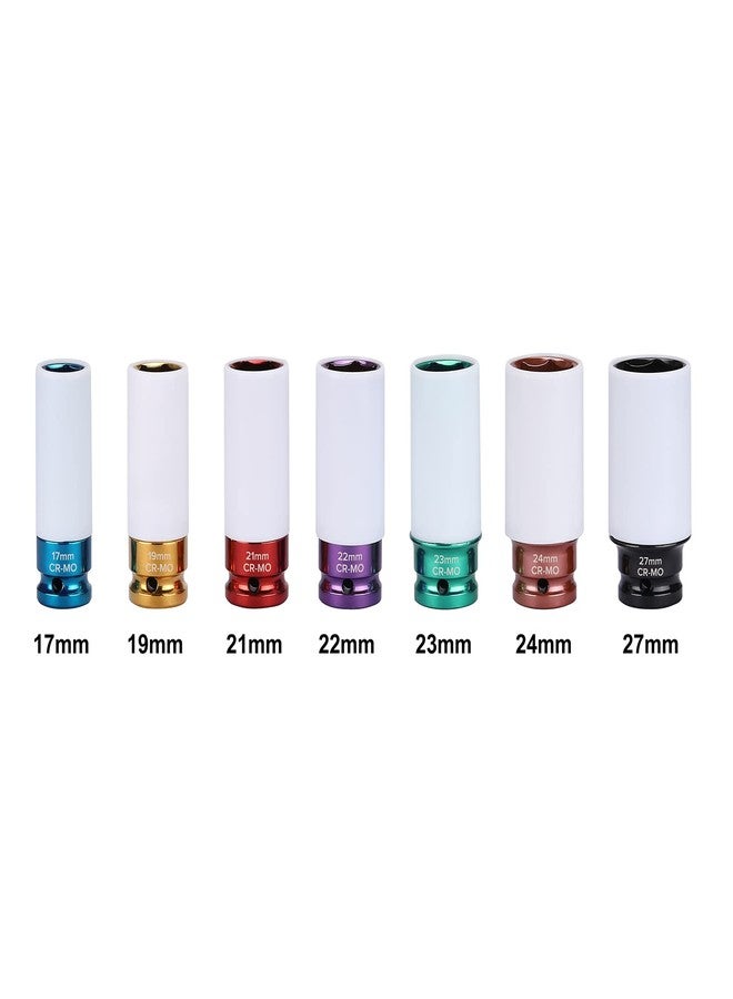 EMENTOL 7PCS 1/2" Drive Thin Wall Deep Wheel Protector Impact Socket Set, CR-MO, Lug Nut Impact Socket Set-17mm, 19mm, 21mm, 22mm, 23mm, 24mm, 27mm - Image 2