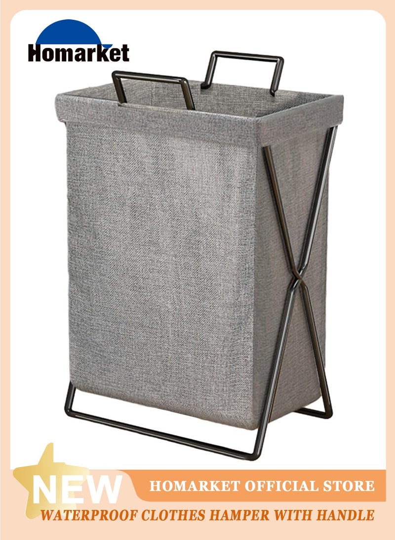HomarKet Foldable Laundry Basket with Stainless Steel Frame, 50L Collapsible Waterproof Laundry Basket, Laundry Hamper Bag Washing Bin Clothes Bag Organizer Storage Basket Hamper for Clothes Toys (Dark Grey) - Image 4