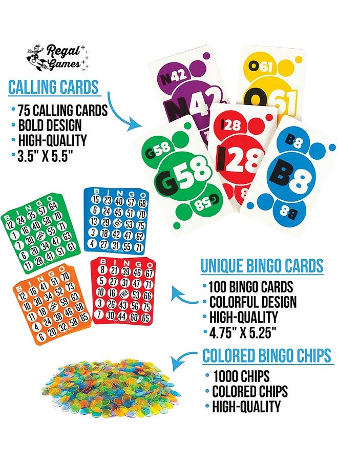 ريجال جيمز - مجموعة بينجو عائلية من Regal Bingo تحتوي على 100 بطاقة بينجو كلاسيكية و75 بطاقة اتصال جامبو ورقائق بينجو 1000 قطعة - Image 1
