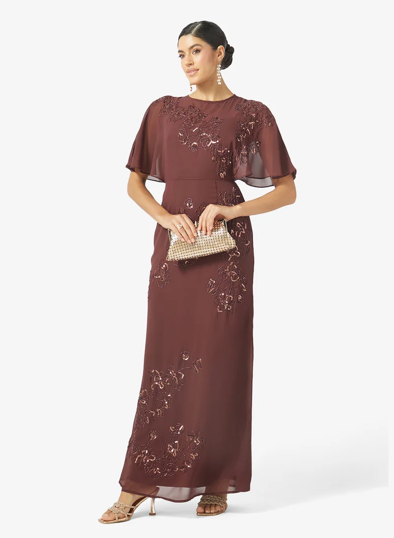 Maya  Floral Embellished Angel Sleeve Dress for Women | Best Price UAE