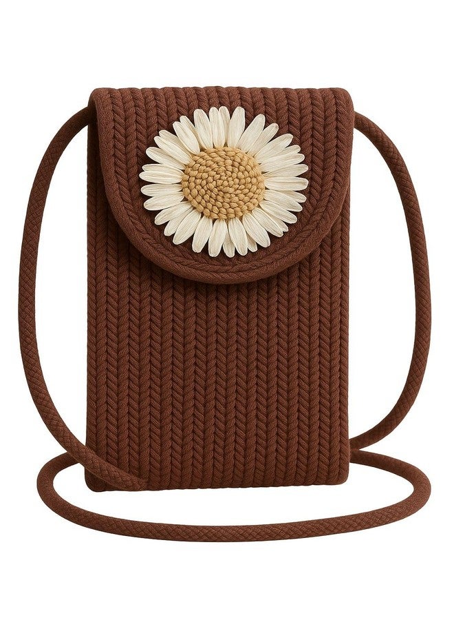 GHATIN Stylish Woven Mobile Pouch Sling Bag for Women | Crossbody Phone Bag with Strap & Velcro Closure | Lightweight Small Purse for Travel, Shopping & Casual Outfits (BROWN) - Image 1