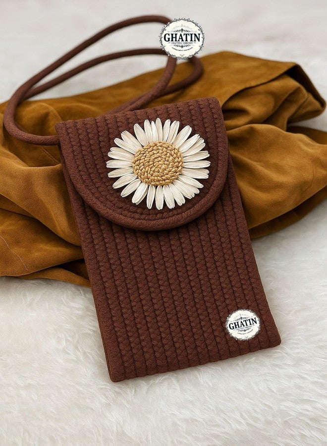 GHATIN Stylish Woven Mobile Pouch Sling Bag for Women | Crossbody Phone Bag with Strap & Velcro Closure | Lightweight Small Purse for Travel, Shopping & Casual Outfits (BROWN) - Image 4