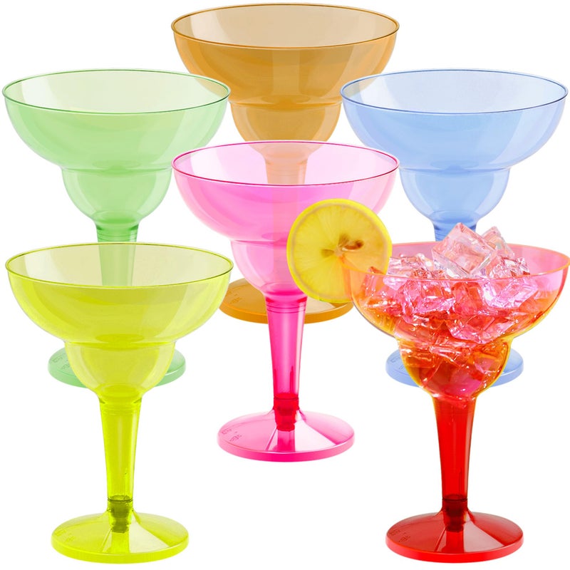 JOYIN 48PCS Plastic Margarita Glasses Cups 12 oz Neon Disposable Cocktail Cup Drink Cups for Cinco De Mayo Fiesta Decoration Mexican Theme Party Supplies