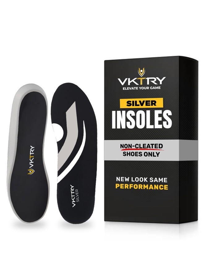 VKTRY Performance Insoles - Silver VKs - Carbon Fiber Shock Absorbing Sport Shoe Insoles for Amateur Running, Basketball, Athletics - Improved Explosiveness, Injury Protection and Recovery, Silver, US - Image 1