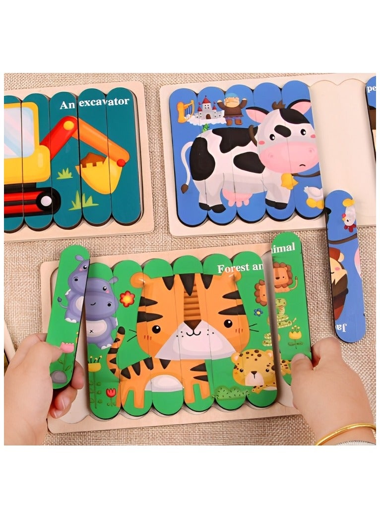 Wooden 3D Jigsaw Puzzles Double Style for Toddlers, Teacher Parents Early Learning Support Tools, Montessori Motor and Sensory Skills Develop Toys, Ideal Kids Gift (Aircraft & Rocket Style) - Image 2