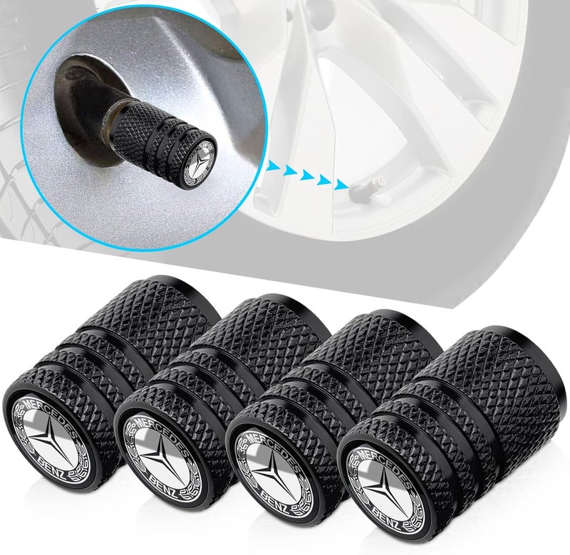 BFIVEANTE Tire Valve Stem Caps for Mercedes-Benz Metal Car Wheel Air caps Auto Valve Stem Caps Accessories 4 Pcs Black - Image 2