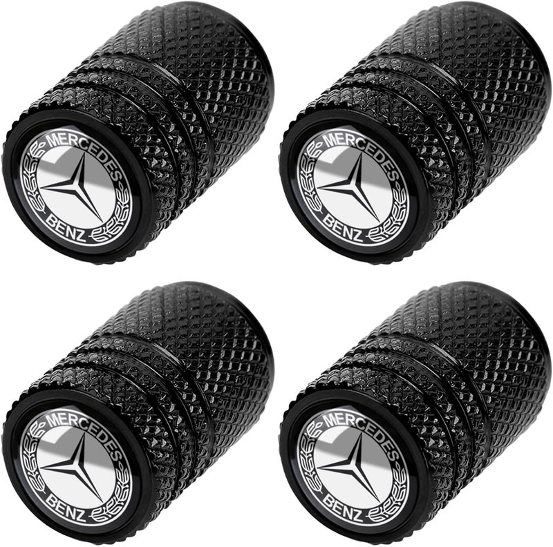 BFIVEANTE Tire Valve Stem Caps for Mercedes-Benz Metal Car Wheel Air caps Auto Valve Stem Caps Accessories 4 Pcs Black - Image 1