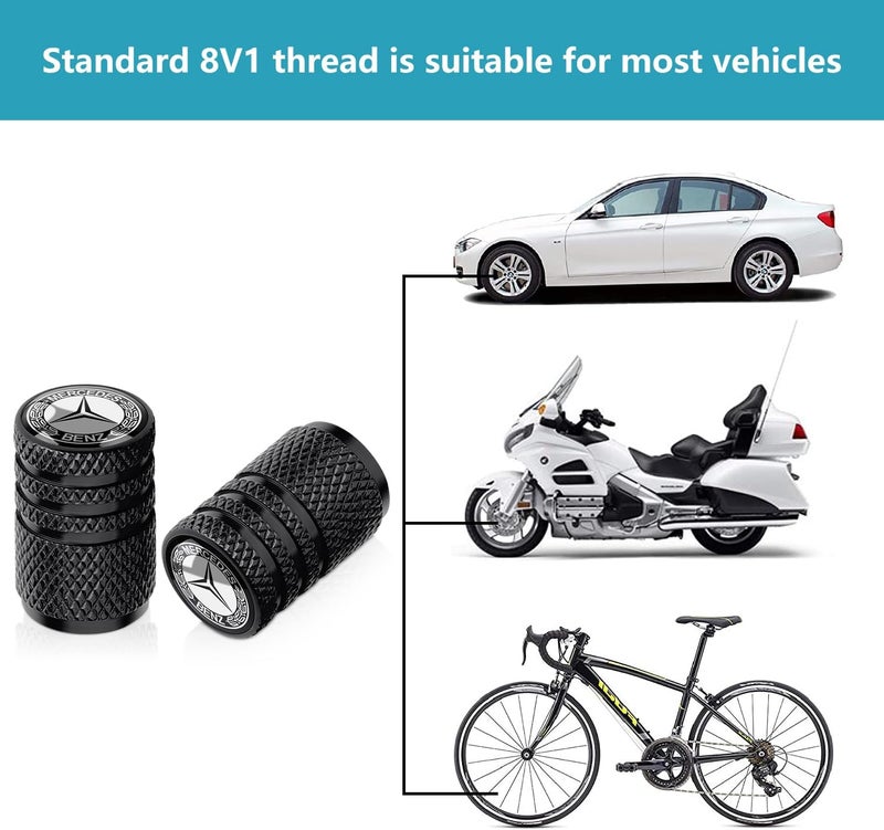 BFIVEANTE Tire Valve Stem Caps for Mercedes-Benz Metal Car Wheel Air caps Auto Valve Stem Caps Accessories 4 Pcs Black - Image 4