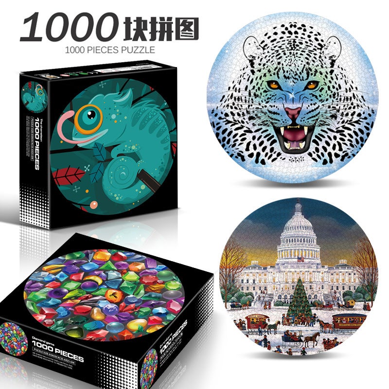 Adult Adult 1000 Christmas Halloween Round Theme Puzzle Decompression Toys Set Puzzle Making - Image 3