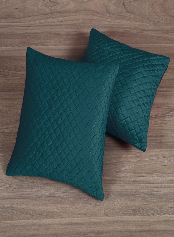 KINGLY Velvet Diwan Cover Set in Green Blue - Luxury Quilted Diwan Cover with Cushion and Bolster Covers for Home Décor - Image 2