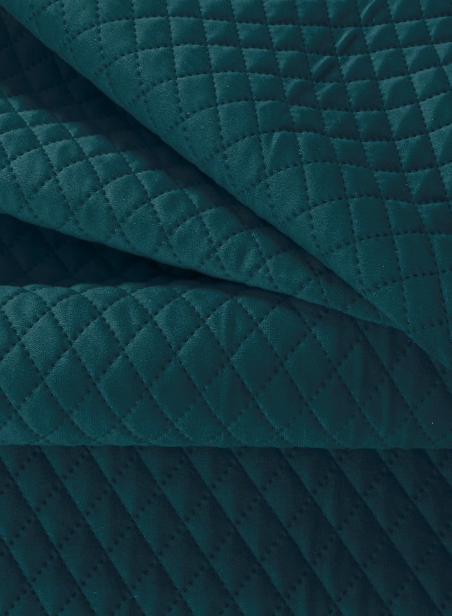 KINGLY Velvet Diwan Cover Set in Green Blue - Luxury Quilted Diwan Cover with Cushion and Bolster Covers for Home Décor - Image 3