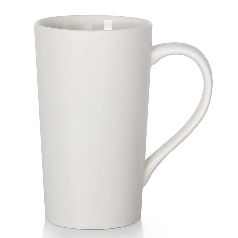 Smilatte 20 oz Extra Large Coffee Mug M007 Plain Tall Big Ceramic Latte Milk Tea Cup with Handle for Dad Men Women White