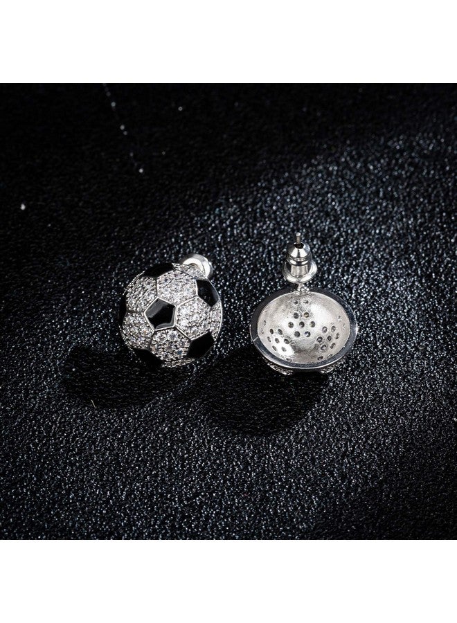 LUREME Cz Rhodium Plated Basketball Football Volleyball Soccer Baseball Sports Studs Earrings For Women (Er006282-3) Soccer - Image 3