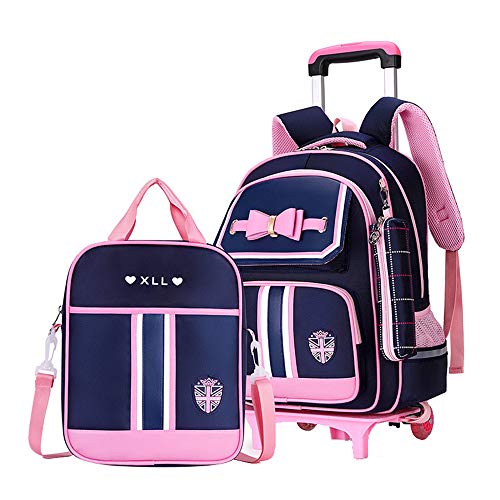 MITOWERMI Rolling Backpack for Girls Cute Trolley Bags Primary School Bookbags with Wheels Kids Carry-On Wheeled Backpack with Lunch Bag - Image 1