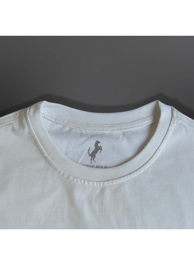 Horse Polo - Horse Polo Round Neck T-Shirt Off-White Printed, The Top - Image 1