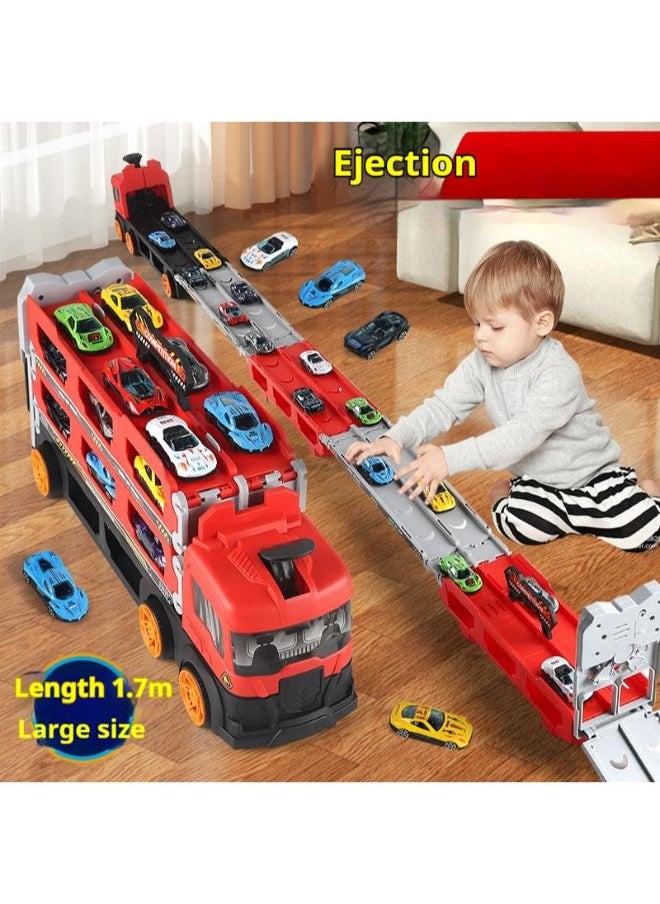Folding Ejection Race Truck with16PCS Alloy Cars,Kids Car Transport Container Trucks,207 CM,Gifts For Boys 3+ Years  - Image 1