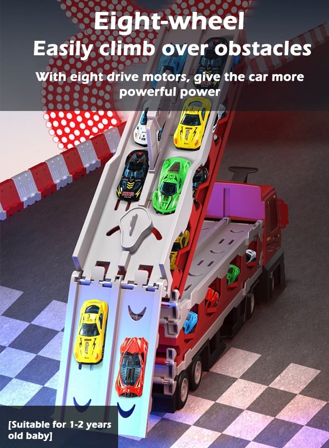 شاحنة سباق قابلة للطي مع 16 قطعة من السيارات المصنوعة من السبائك المعدنية، شاحنات نقل حاويات سيارات للأطفال، 207 سم، هدايا للأولاد من سن 3 سنوات فما فوق - Image 4