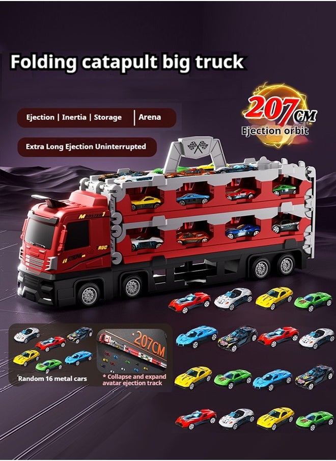 Folding Ejection Race Truck with16PCS Alloy Cars,Kids Car Transport Container Trucks,207 CM,Gifts For Boys 3+ Years  - Image 2