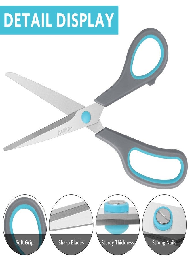 Asdirne 8" Scissors, Stainless Steel Blades, Soft Grip Handle, Suitable for Households,Offices and Schools, All Purpose, Blue/Grey - Image 4