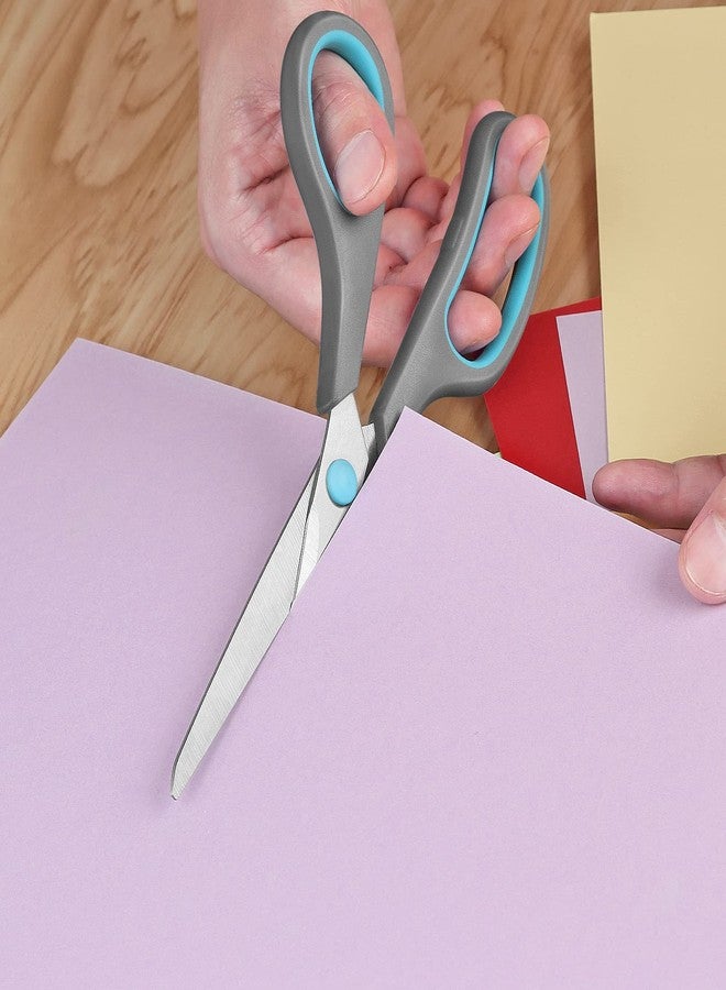 Asdirne 8" Scissors, Stainless Steel Blades, Soft Grip Handle, Suitable for Households,Offices and Schools, All Purpose, Blue/Grey - Image 2