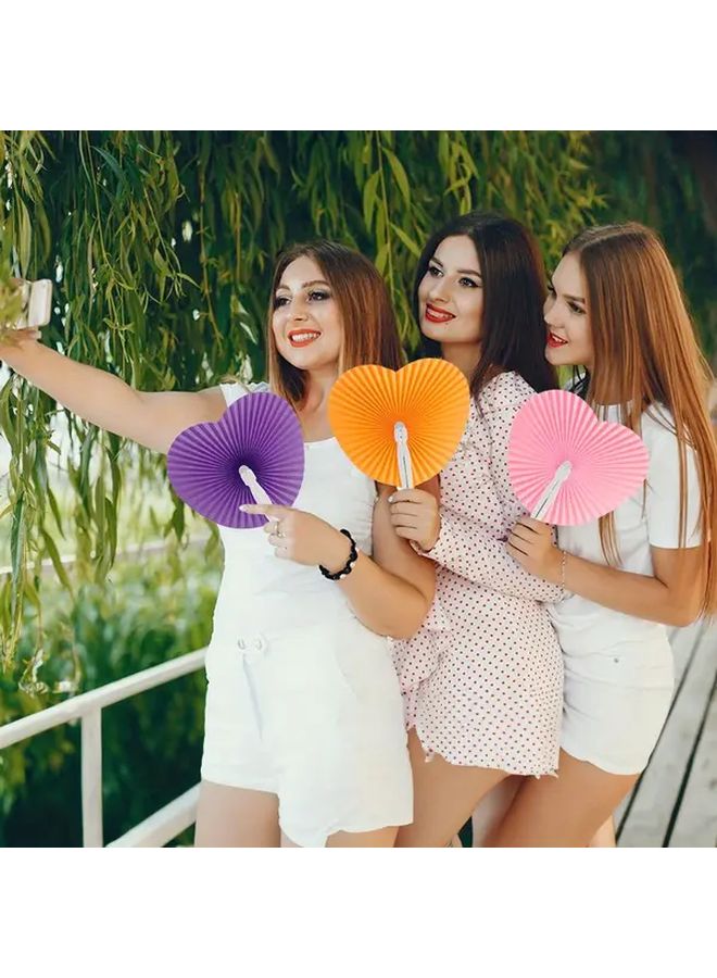 6 قطع من مراوح اليد القابلة للطي على شكل قلب للرسم بألوان متنوعة لحفلات الزفاف والديكورات - Image 1