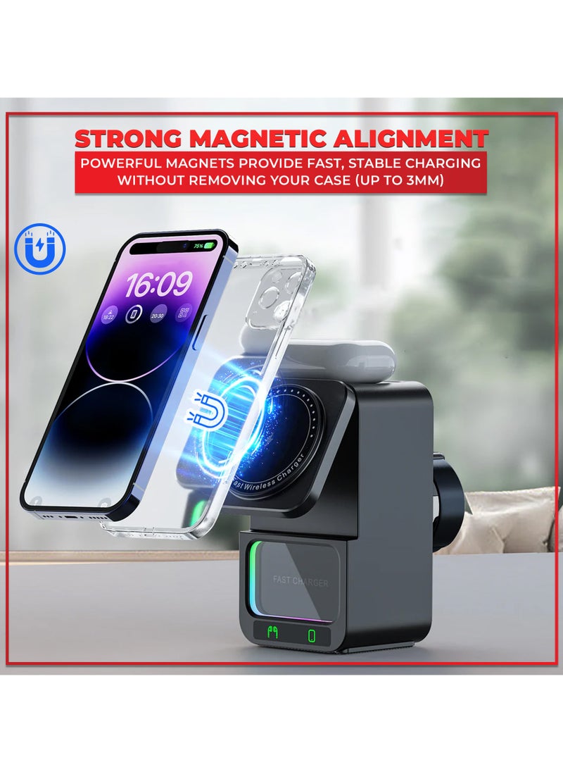 Choosey - Choosey 4 in 1 Wireless Charger with Bluetooth Speaker Charging Station, Phone Charger Stand, Wireless Charging Station for iPhone, Samsung, Pixel & More, Apple Watches & AirPods - Image 1