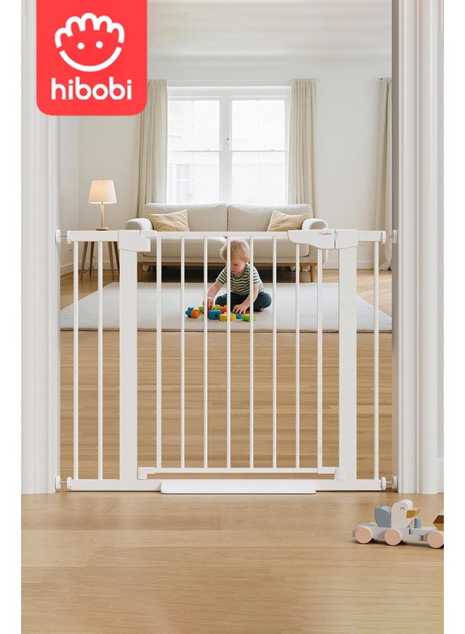 hibobi Auto Close Safety Baby Gate, Maximum Width is 124cm Including 7+14+21cm Extension Rack, Dog Gate for Stairs， Extra Wide Child Gate（75-124cm） - Image 1