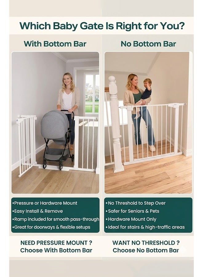 hibobi Auto Close Safety Baby Gate, Maximum Width is 124cm Including 7+14+21cm Extension Rack, Dog Gate for Stairs， Extra Wide Child Gate（75-124cm） - Image 2