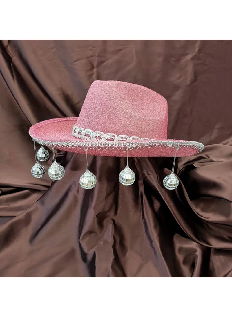 Realfrog Womens Cowboy Hat Pink Disco Cowgirl Hat with Bandana, Glitter Rhinestone Disco Ball Cowboy Hat for Women Men Costume Cosplay - Image 3