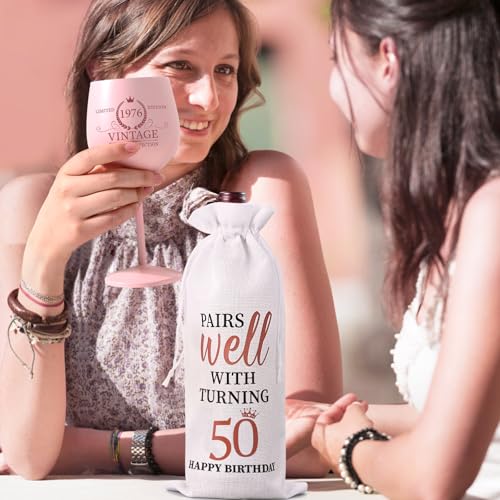 Lifecapido 50th Birthday Gifts for Her, Vintage 1976 Stainless Steel Wine Glass with Wine Bag and Card, 50th Birthday Decorations for Women, Cool Gifts for 50 Year Old Woman Mom Aunt Friends Wife - Image 4