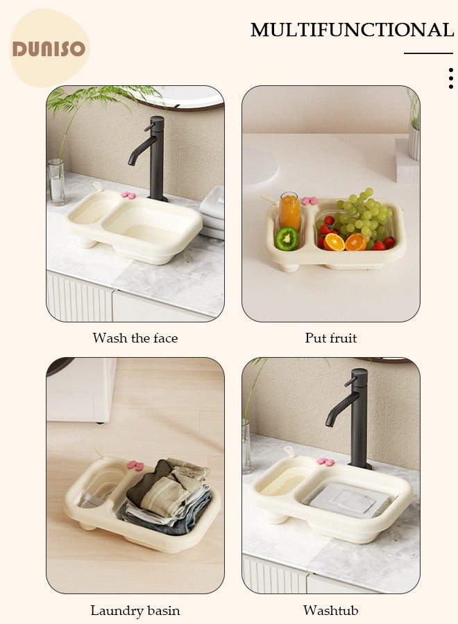 DUNISO 2 PCS Collapsible Wash Basin, Multiuse Dish Pans, Foldable Portable Dish Tub,Space Saving Plastic Washtub, Durable and no deformation Laundry Tub, Hanging Baby Kids Wash Basin for Travel, Home, Kitchen, Camping, Laundry, Outdoor Travelling - Image 3