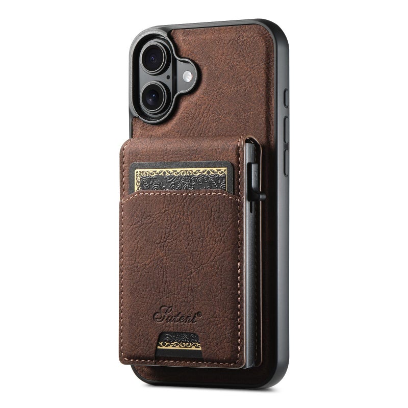 Suteni For Iphone 17 H19 Litchi Grain 2-In-1 Magsafe Removable Card Box Back Phone Case(Brown) - Image 1