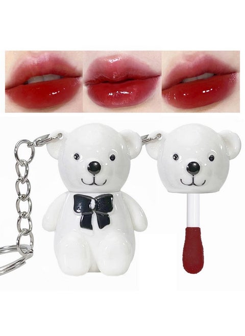 Bear Lip Gloss Keychain Mirror Lip Tint Stain Liquid Lipstick Multiuse Lip Glaze And Cheek Tint High Pigment Longlasting Nourishing Repairing (6 Cherry)
