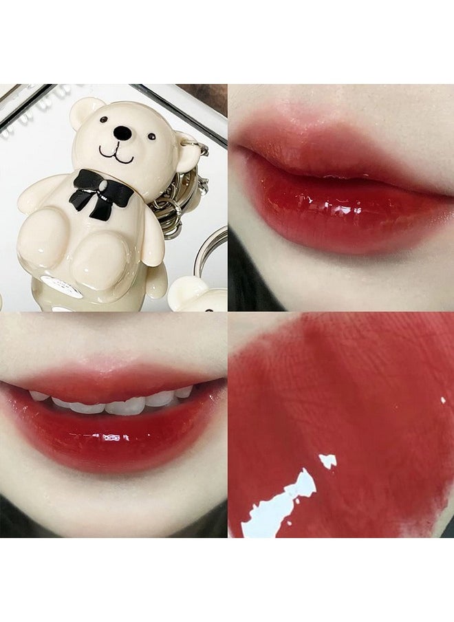 Bear Lip Gloss Keychain Mirror Lip Tint Stain Liquid Lipstick Multiuse Lip Glaze And Cheek Tint High Pigment Longlasting Nourishing Repairing (6 Cherry)