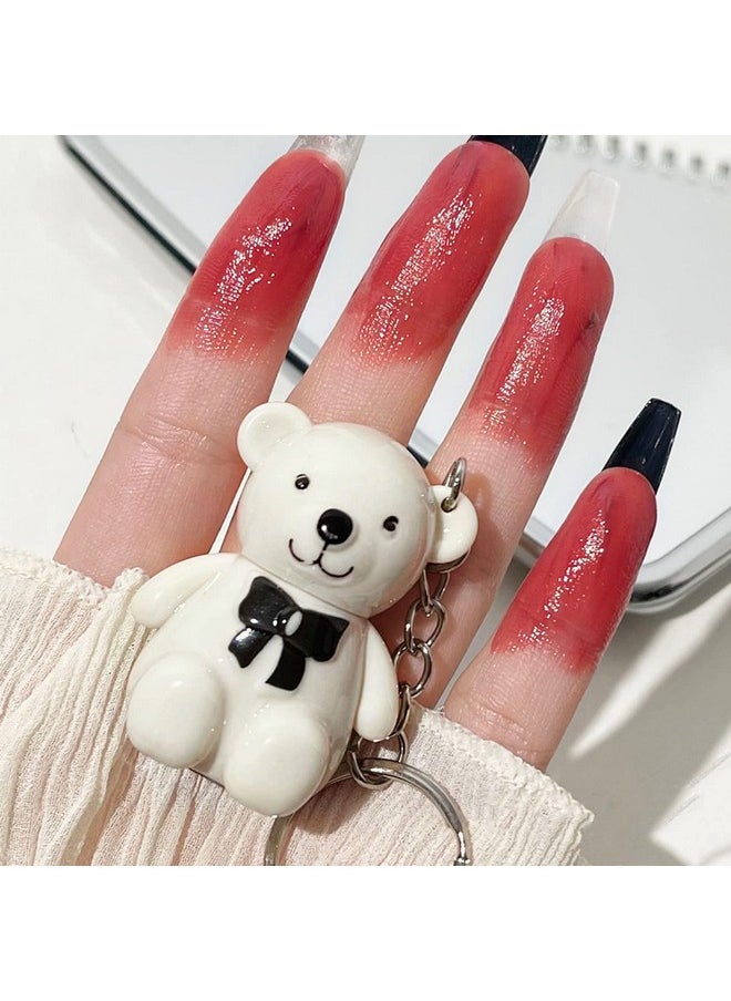Bear Lip Gloss Keychain Mirror Lip Tint Stain Liquid Lipstick Multiuse Lip Glaze And Cheek Tint High Pigment Longlasting Nourishing Repairing (6 Cherry)