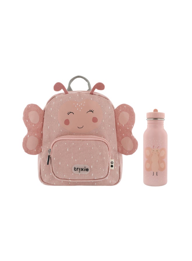 Trixie School Essential Set - Kids Backpack Regular + SS Bottle 500ml - Mrs. Butterfly - Image 1