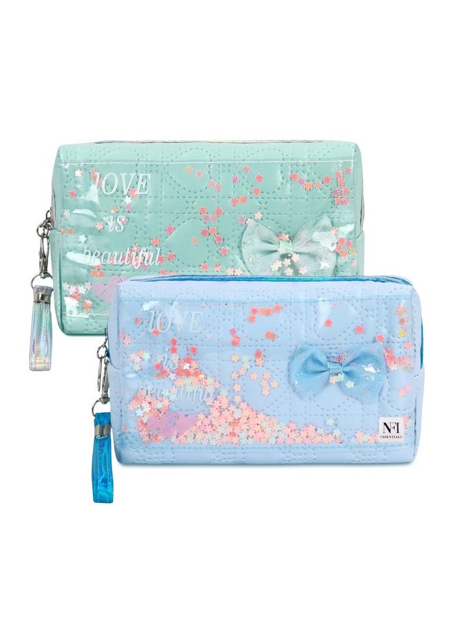 NFI essentials NFI essentials Pack of 2 Makeup Pouch Cosmetic Pouch Vanity Case Jewellery Pouch Stationery Pencil Case Travel Organiser Travel Pouch with Detachable Handle  - Image 1