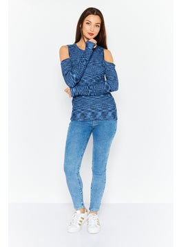 INC Women Round Neck Space Dye Print Sweatshirt, Blue Combo  - Image 2