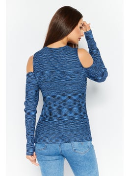 INC Women Round Neck Space Dye Print Sweatshirt, Blue Combo  - Image 4