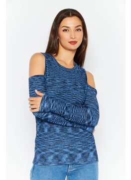 INC Women Round Neck Space Dye Print Sweatshirt, Blue Combo  - Image 1
